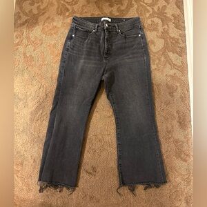 Loft Curvy Kick Crop Black Frayed Hem Jeans